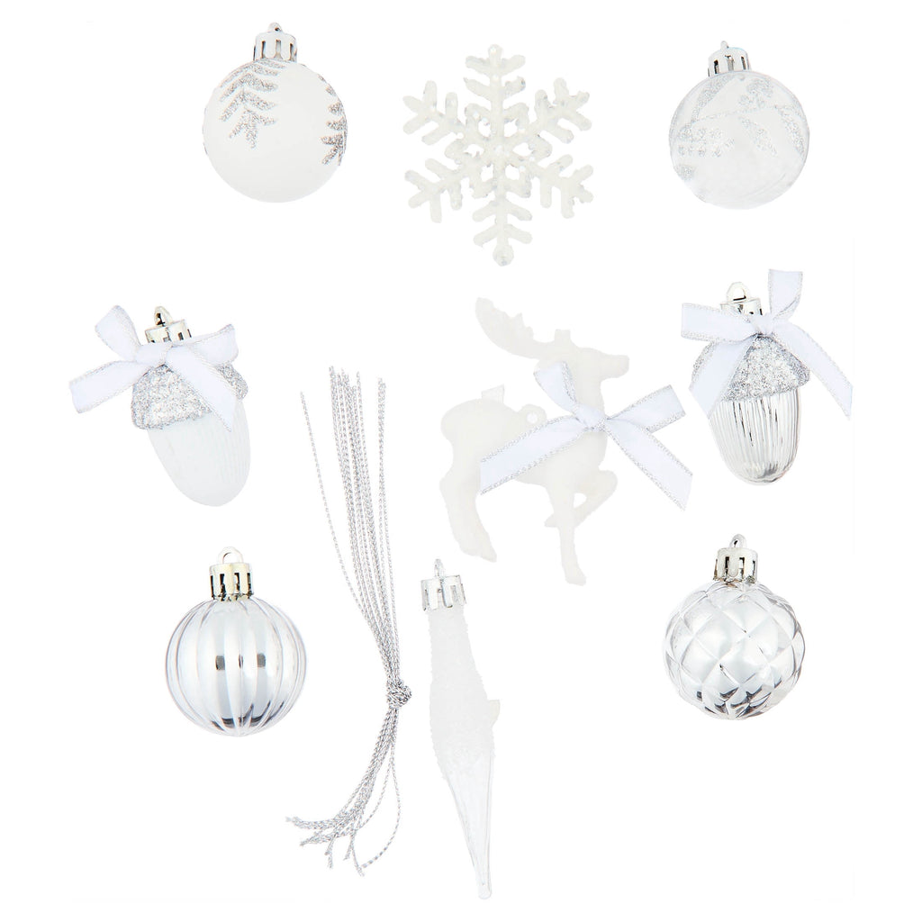 24-Count White and Silver Mini Christmas Ornaments, by Holiday Time