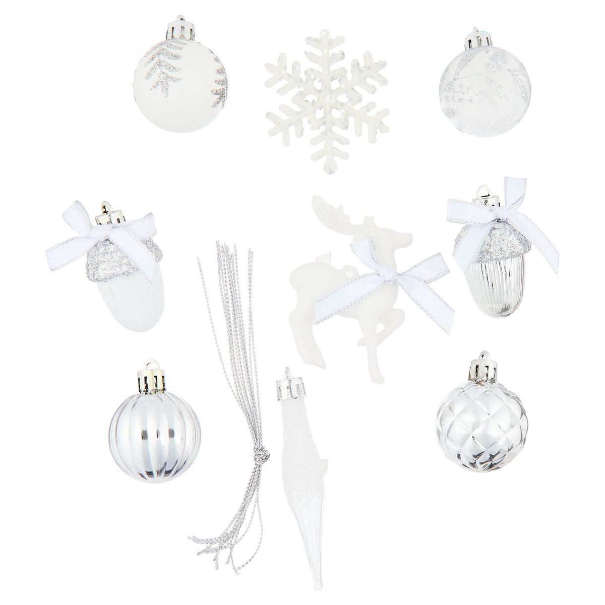 24-Count White and Silver Mini Christmas Ornaments, by Holiday Time