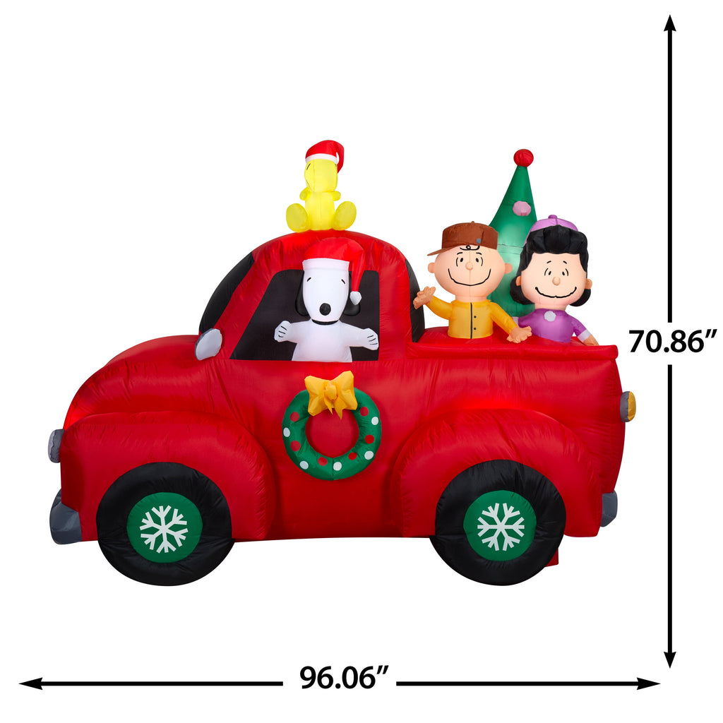 Gemmy Airblown Peanuts Snoopy Driving Truck with Friends Christmas Inflatable, 6-Ft, LED Yard Decor