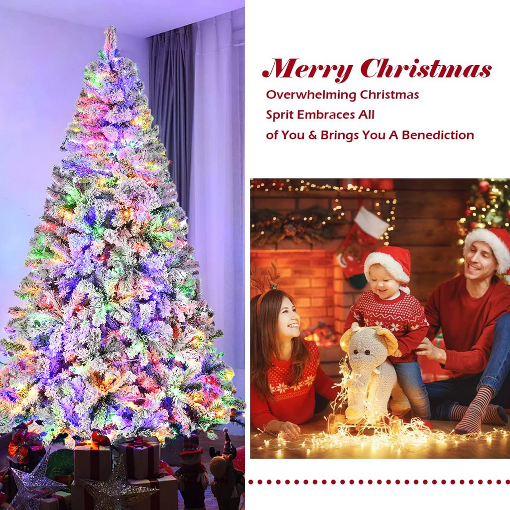 Vebreda 7.5ft Snow Flocked Hinged Artificial Christmas Tree Without Lights, Indoor White