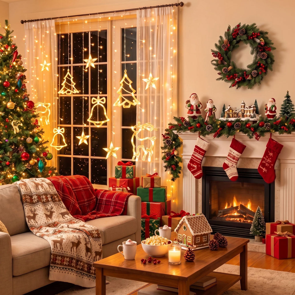 Scidweet Christmas Lights Decorations, 11.5 FT Hanging Twinkle Fairy Christmas Curtain Lights for Home Indoor Outdoor Window Xmas Decor, Warm White