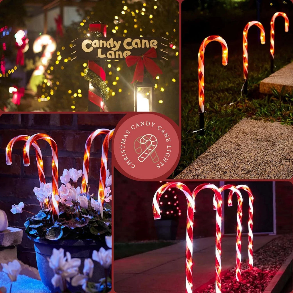 24 Pack Solar Christmas Candy Cane Lights, IP65 Waterproof Pathway Markers with 8 Lighting Modes, Auto On/Off Solar Powered Outdoor Decor for Garden, Patio, Yard