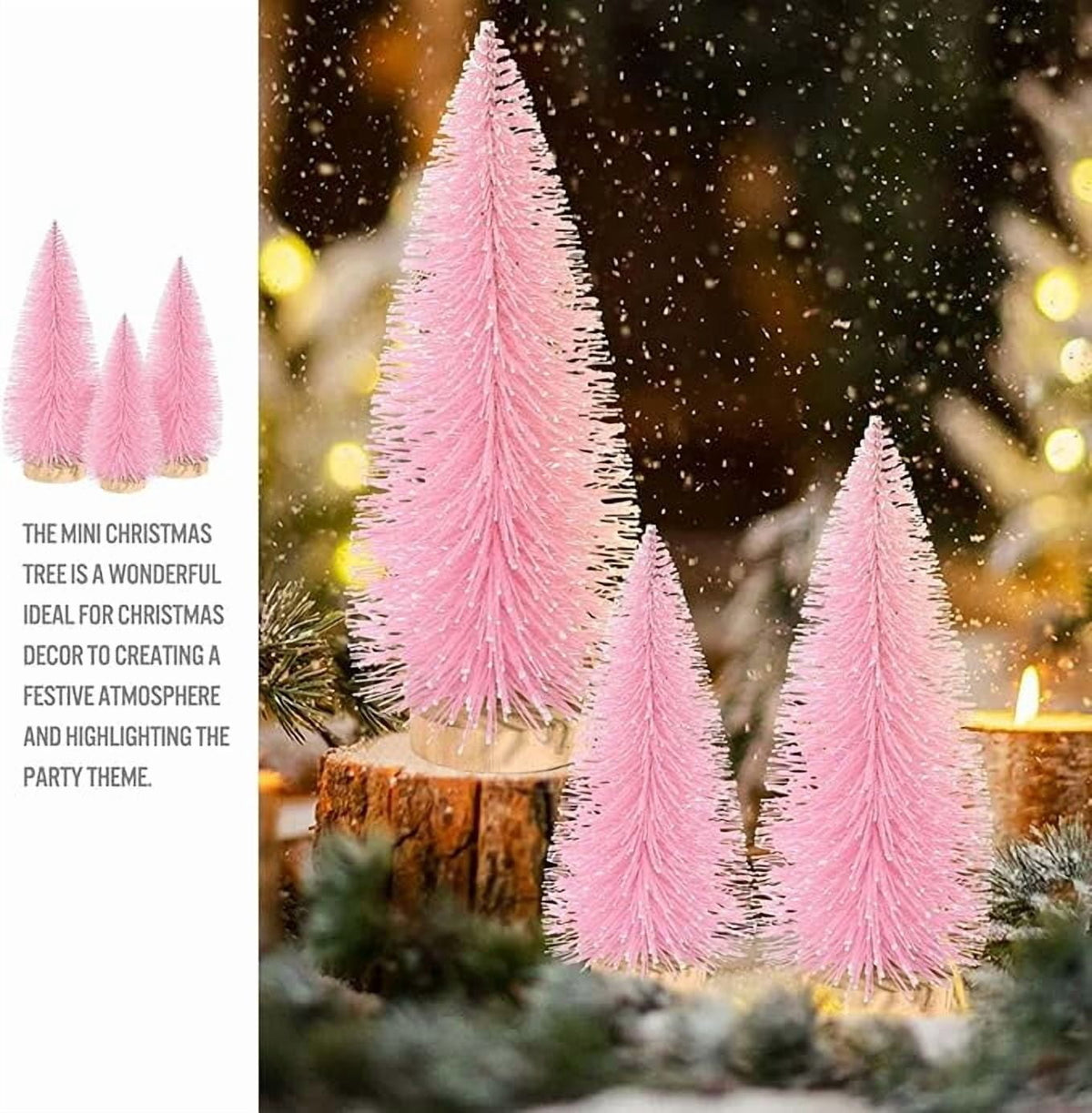 Ayieyill 9Pcs Mini Christmas Trees Christmas Decor Artificial Christmas Decorations with 4 Sizes, Christmas Tree Bottle Brush Trees Christmas Table Decorations (Pink+White)