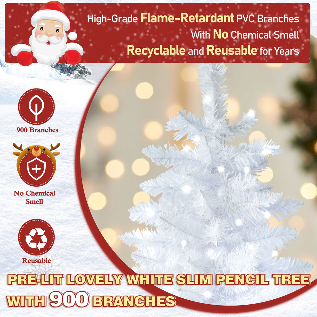 VEIKOUS 6.5ft Pre-lit Pencil Christmas Tree Slim w/250 LED Lights & Metal Stand, Green