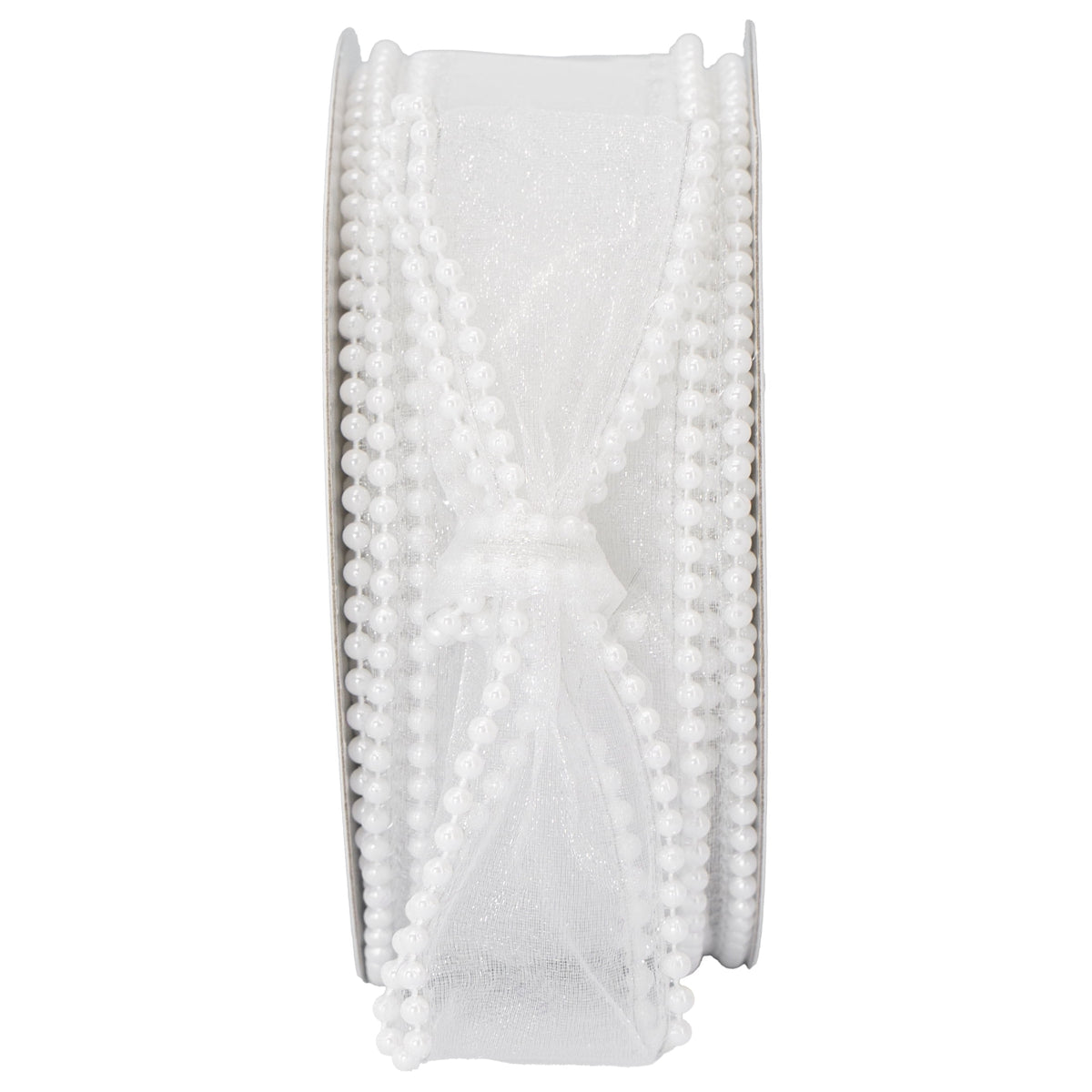 My Texas House White Beaded Sheer Christmas Ribbon, 1.5" x 15'