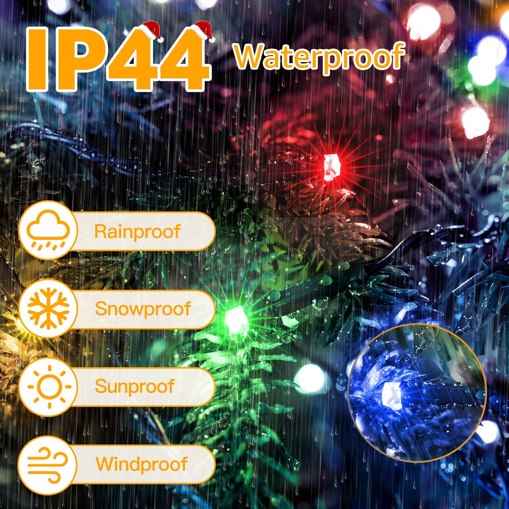 Ollny Christmas Tree Lights with Ring, 8 Modes & 3 Timers Cascading Twinkle Lights for Christmas Tree, 200 LED 6.6FT*10 Lines Waterfall Lights for Indoor Outdoor Xmas Decoration (Warm White)