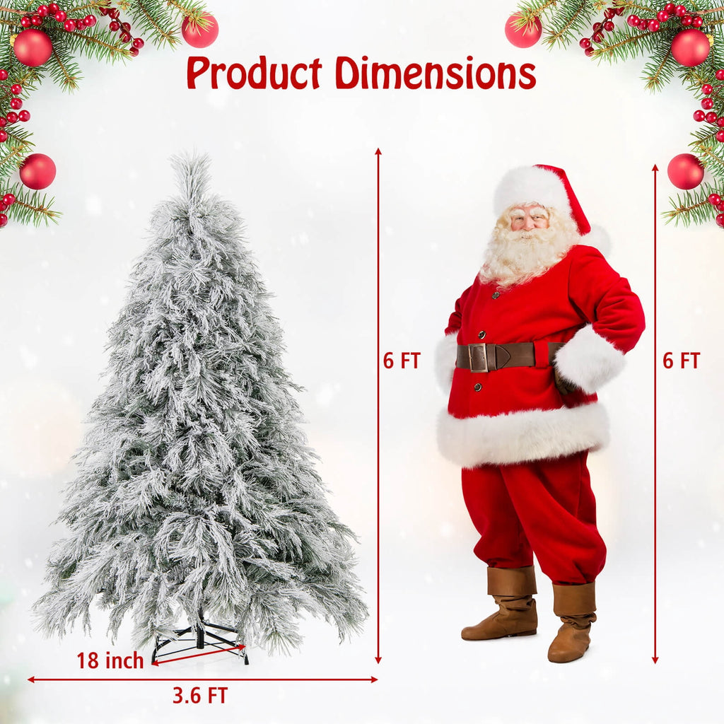 Costway 7 ft Flocked Cypress Christmas Tree with 710 Full PE Branch Tips, 350 LED Lights Sparse-Style White