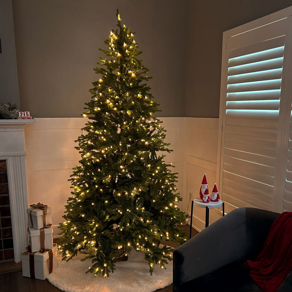 Fraser Hill Farm 7.5-Ft. Oregon Pine Christmas Tree with Dual Multicolor & Warm White LED Lights, FFOP075-6GR