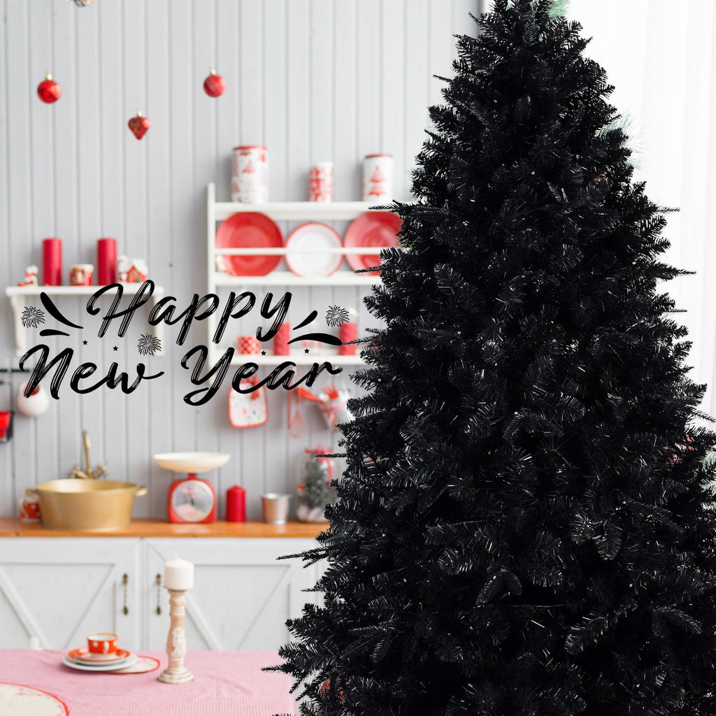Artificial 7.5ft Black LED-lit Christmas Tree with 2156PE/PVC Mixed Branch Tips,Hinged Premium & Foldable Base for Indoor Holiday Decorating