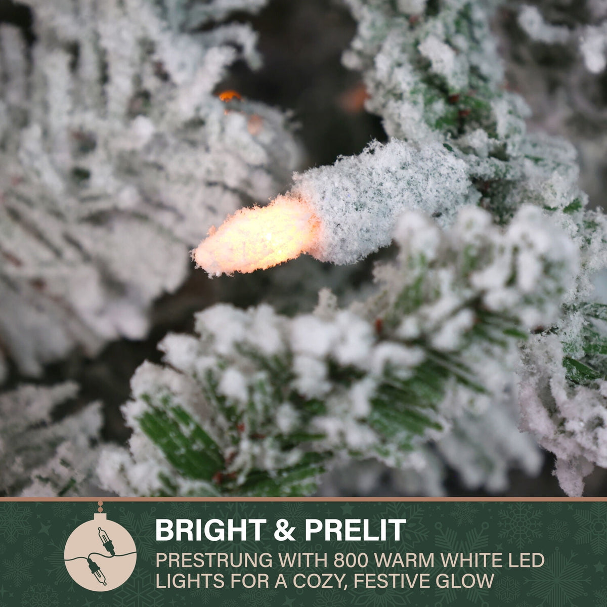 Fraser Hill Farm 6.5-Ft Flocked Mountain Pine Artificial Christmas Tree with Warm White LED Lights, FFMP065-5SN