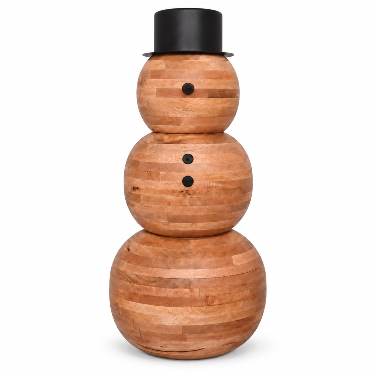 Holiday Time Wood Decorative Snowman with Black Metal Hat, Natural Finish, Christmas Outdoor Porch Decor, 34 in