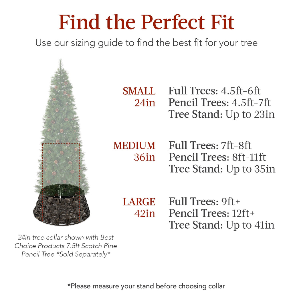 Best Choice Products 24in Basket Woven Hyacinth Christmas Tree Collar, Skirt Accessory w/ Cord Cut-Out- Espresso