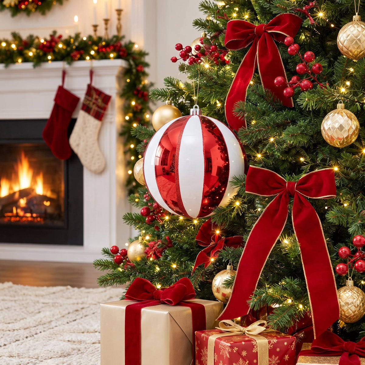 2-Count Red and White Jumbo Stripe Ball Shatterproof Christmas Ornaments, 9", by Holiday Time