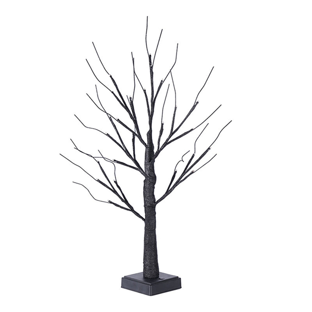 23.6 Inch Halloween Birch Tree Halloween Decorations Black Christmas Tree with 24LED Orange and Purple Lights and Halloween Lights Indoor Tabletop Tree Light,2 Light Modes,USB/Battery Power