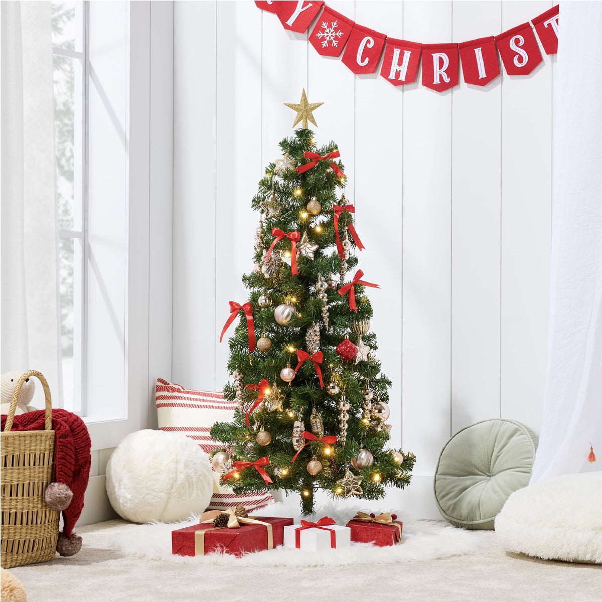 Best Choice Products 4ft Prelit Colored Christmas Tree, Artificial Tree Holiday Decor w/ 70 LED Lights - Baby Blue Tinsel