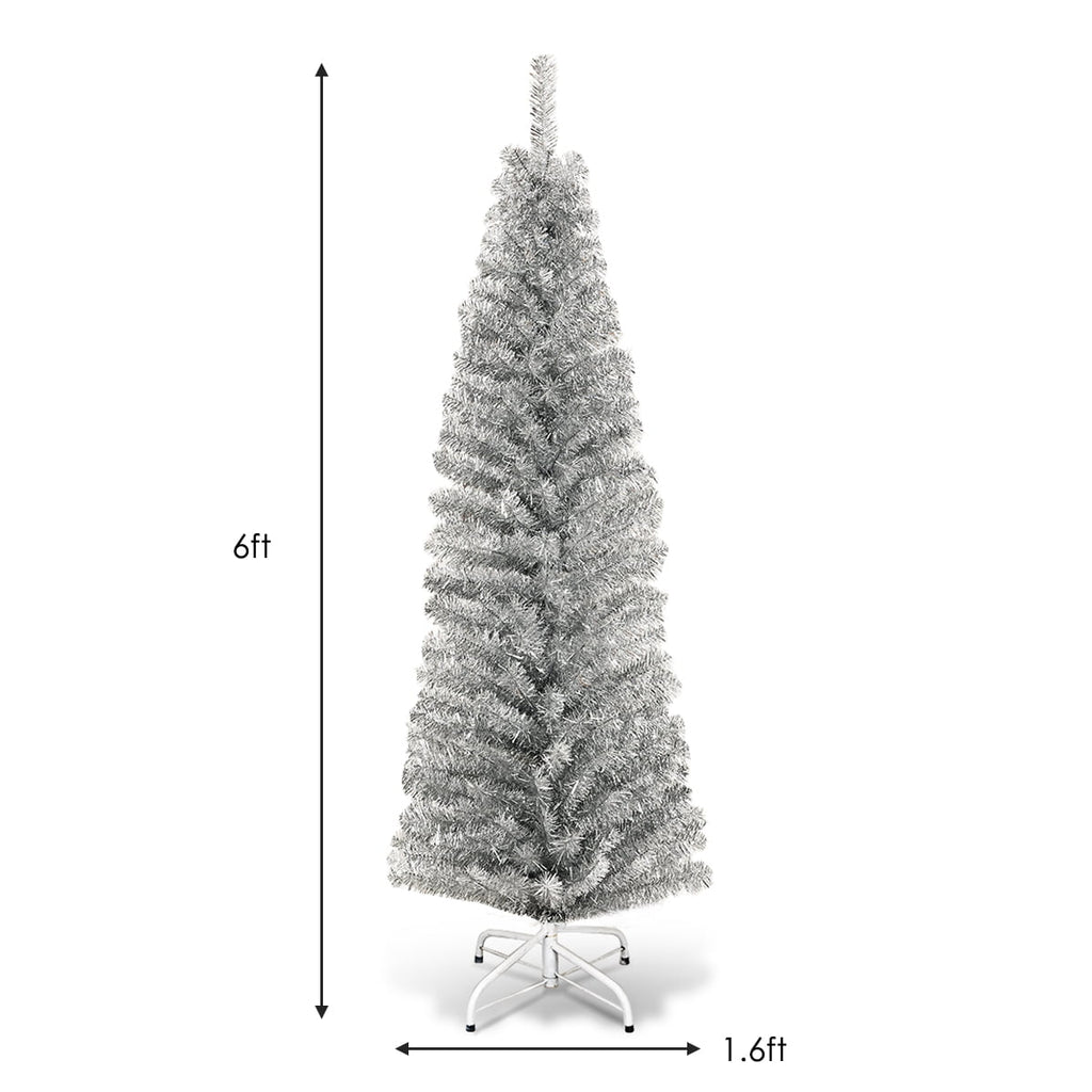 Gymax 6ft Pencil Artificial Christmas Tree Electroplate Pencil Tree (Blue)