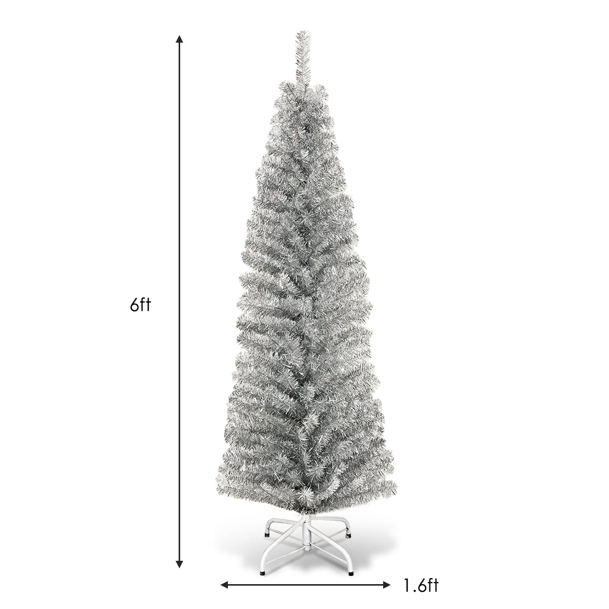 Gymax 6ft Pencil Artificial Christmas Tree Electroplate Pencil Tree (Blue)