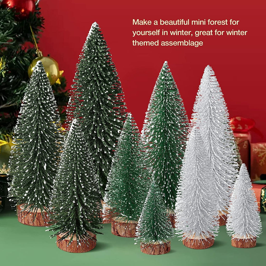 Ayieyill 9Pcs Mini Christmas Trees Christmas Decor Artificial Christmas Decorations with 4 Sizes, Christmas Tree Bottle Brush Trees Christmas Table Decorations (Pink+White)