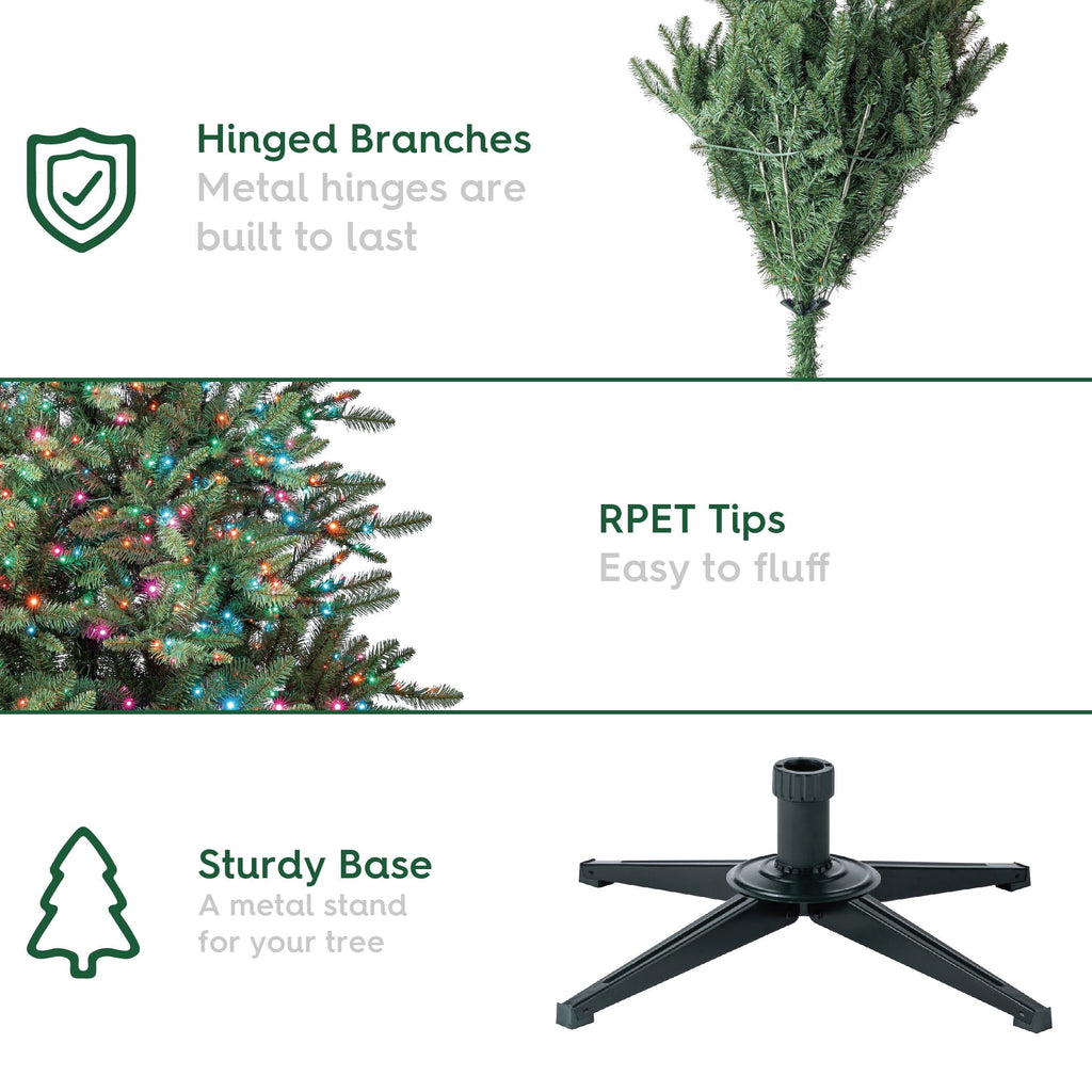 7.5' Pre-Lit Milford Pine Green Artificial Christmas Tree with LumaDazzle Color-Changing Twinkle LED Lights, Quick Set, and Stand, by Holiday Time