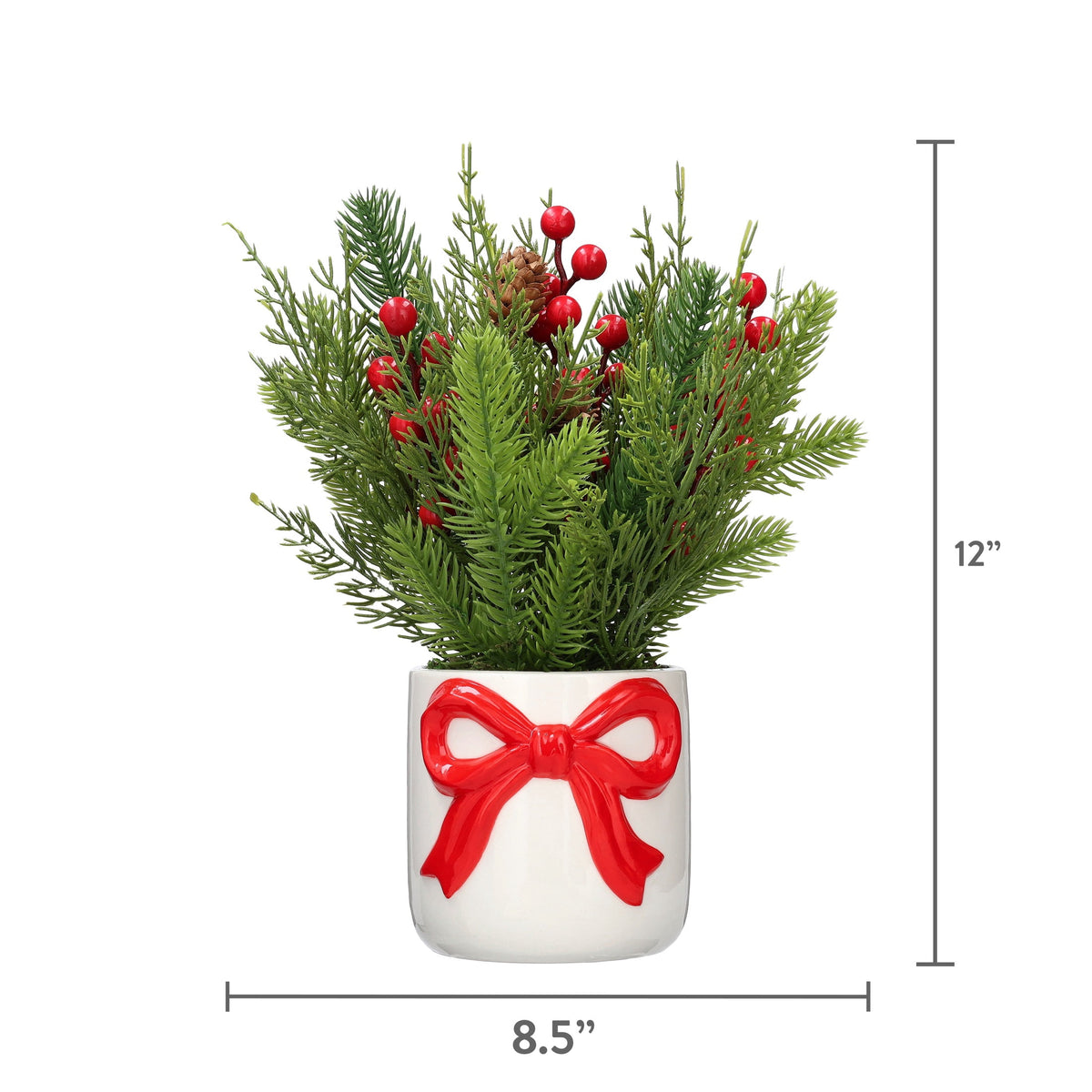 Greenery and Berries Christmas Arrangement in Ceramic Pot, Green/Red/White, 12", by Holiday Time