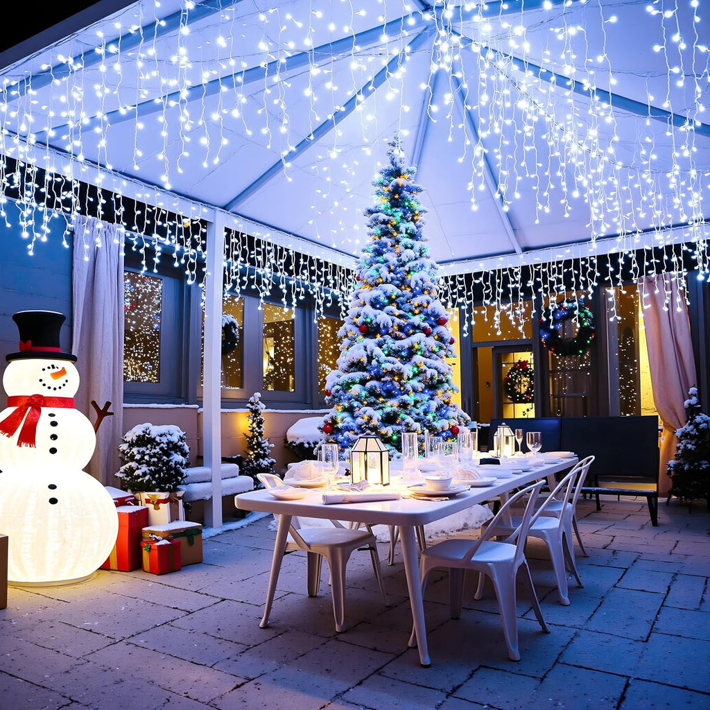 Christmas Icicle Lights Outdoor Decorations 120 LED 13ft Curtain Fairy String Light, Clear Wire LED String Light Indoor Decor for Wedding Party Christmas Holiday Decor