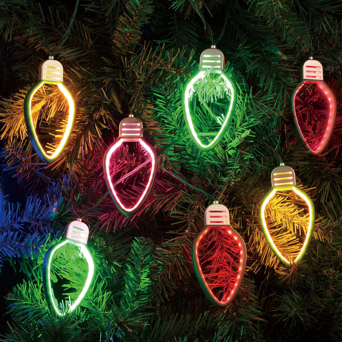 Indoor/Outdoor 8-Count LED Neon Bulbs Christmas Garland Lights, Multicolor, Green Wire, 7', by Holiday Time