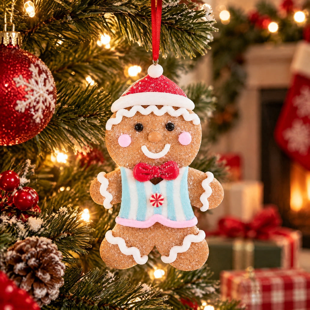 Multicolor Clay Dough Gingerbread Boy with Hat Christmas Ornament, 4.5", by Holiday Time