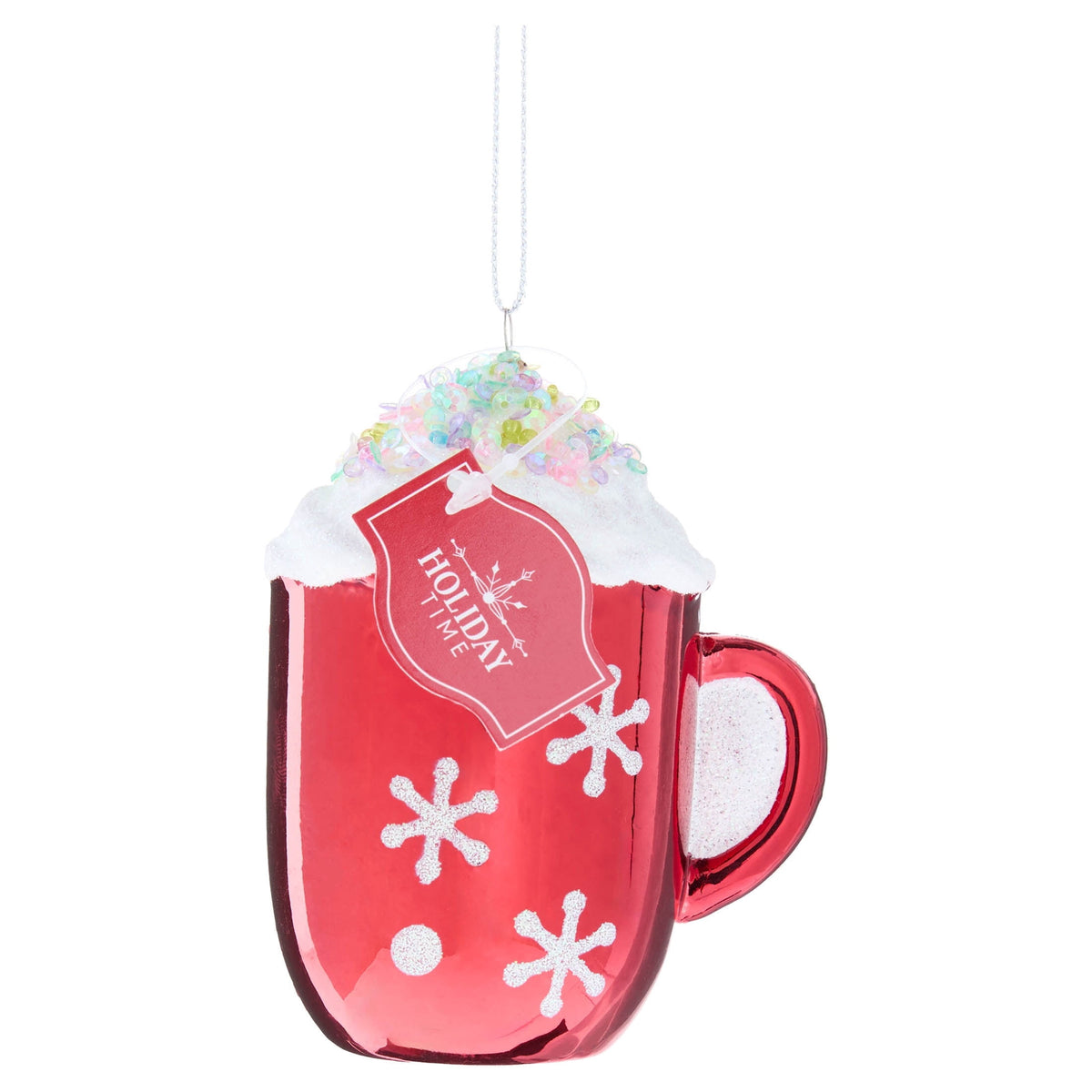 Red and White Glitter Hot Cocoa Christmas Ornament, 3.5", by Holiday Time