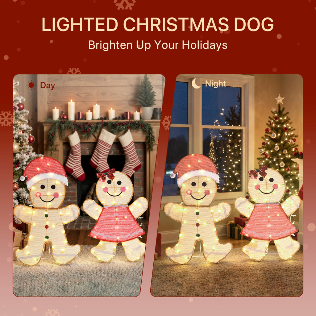 DEORAB 2-Pieces Outdoor Christmas Gingerbread Man lghting Decorations Xms Indoor Yard Garden Lawn Holiday Festive Light-up Decor, 70 LED Lights