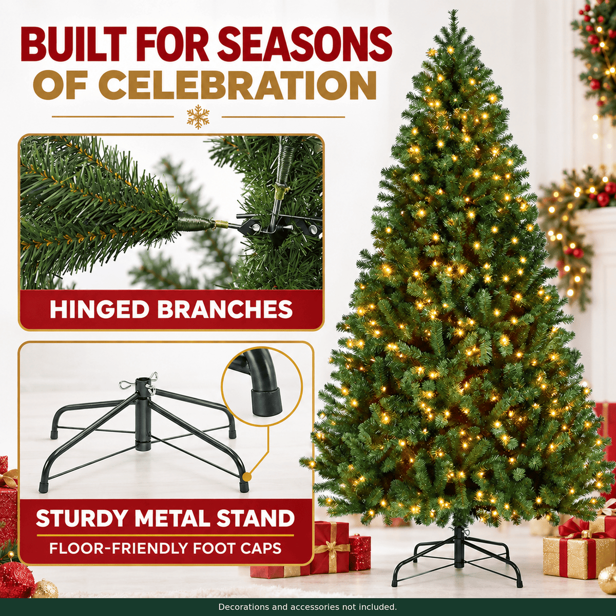 SUGIFT 6ft Premium Pre-Lit Christmas Tree with 250 Warm Lights, Green
