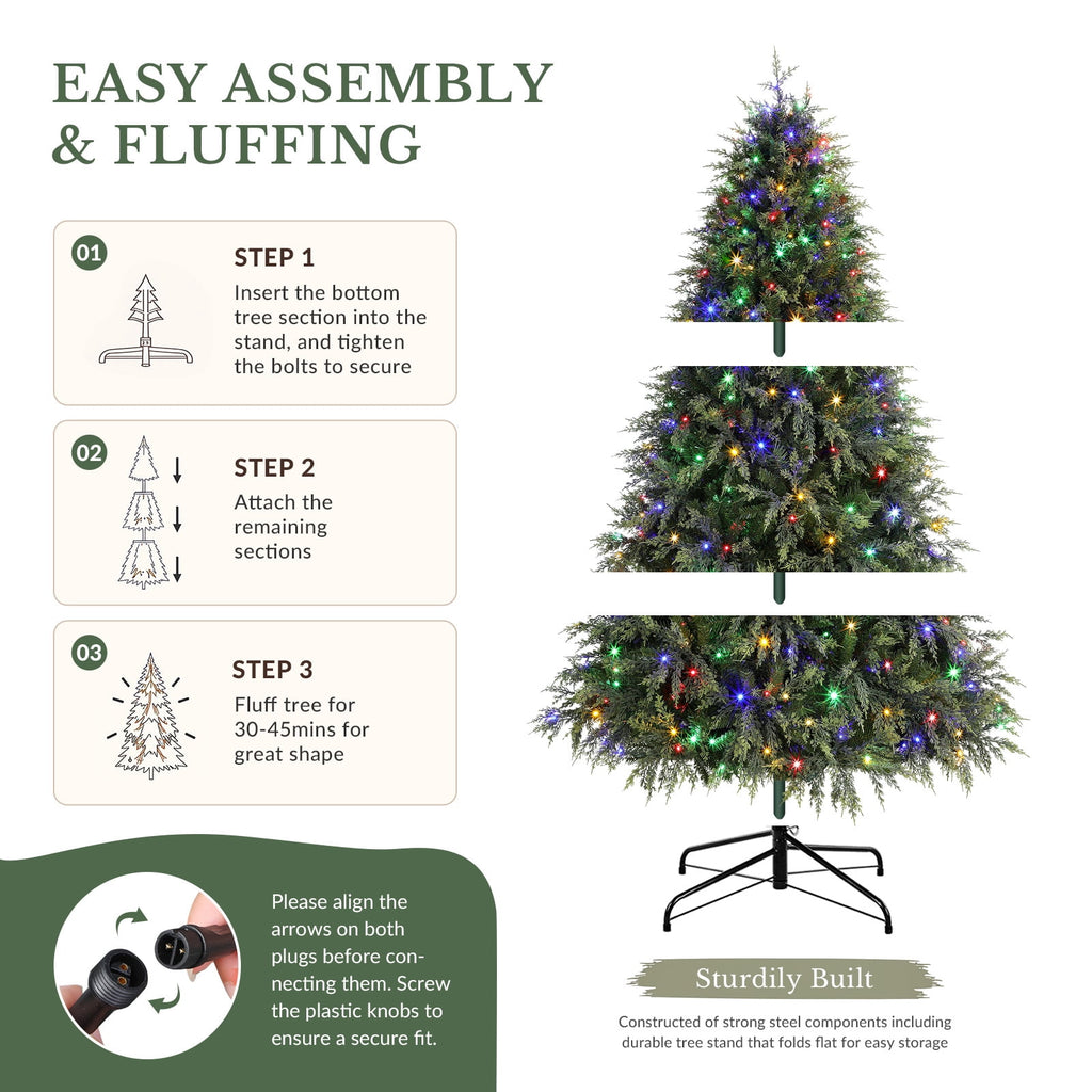 Lolsea 7ft Prelit PE Aspen Cypress Artificial Christmas Tree with Remote Control, Timer and Warm White & Multi-Color Lights