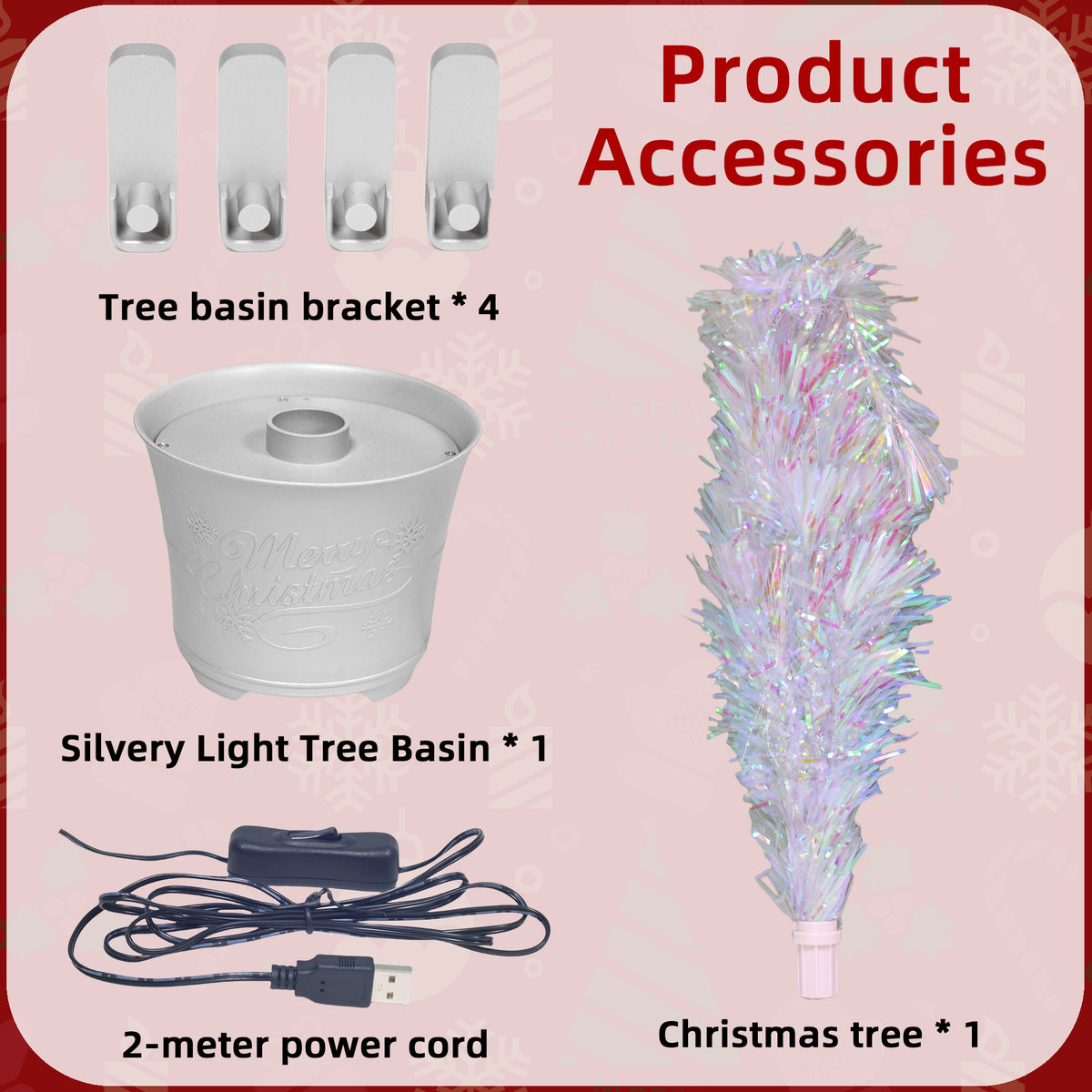 YUETJIN 24 Pre-Lit Mini Fiber Optic Tabletop Artificial Christmas Tree with Seven Colors LED Lights in with Gold Base Pot