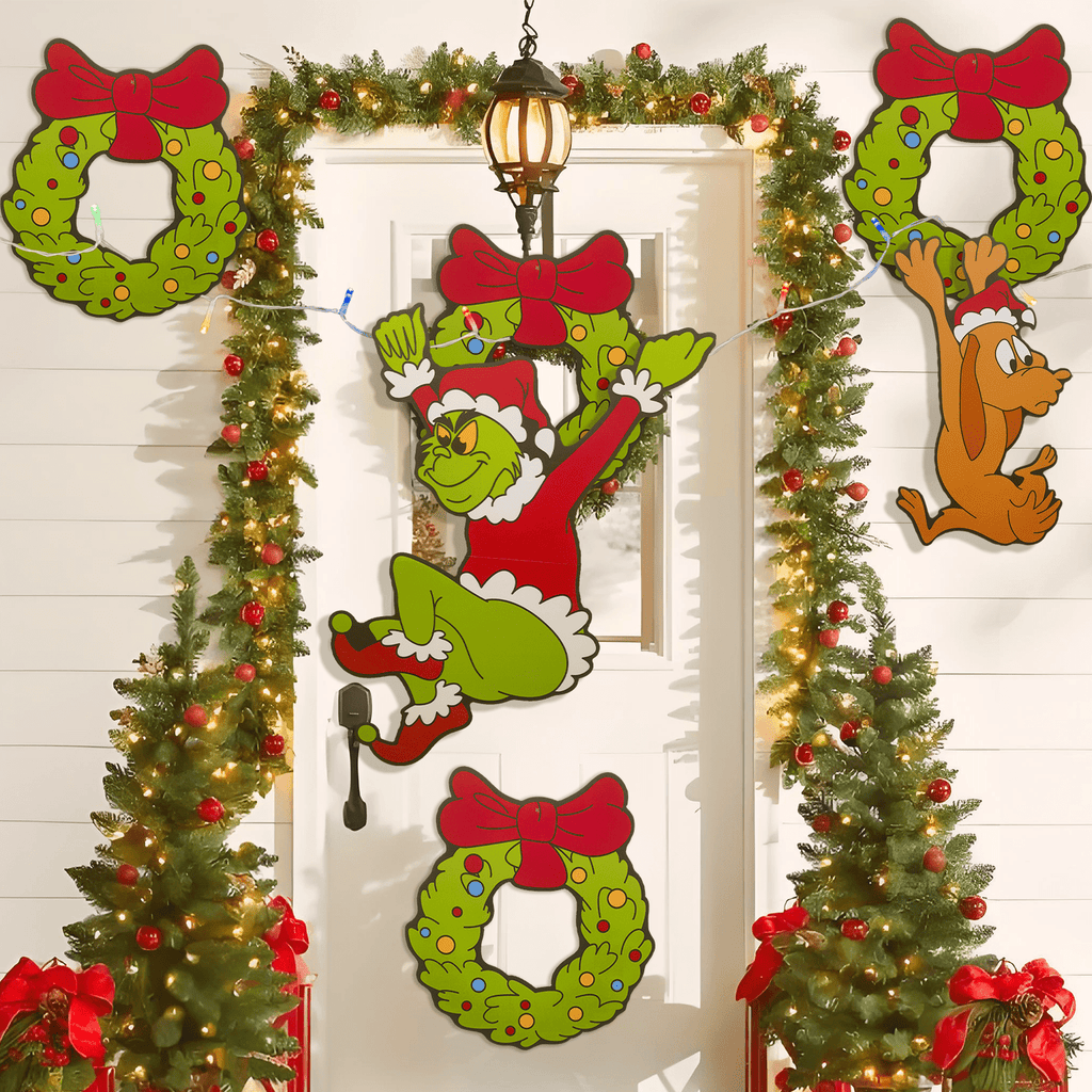 Outdoor Christmas Fence Decorations, 6Pcs Light Up Green Monster Fence Peeker Signs Decor with LED String Lights for Yard Garden Lawn Fireplace, Christmas Tree Decoration