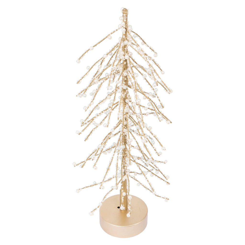 My Texas House Light-Up Beaded Tree Christmas Decoration, White and Gold, 18.5"