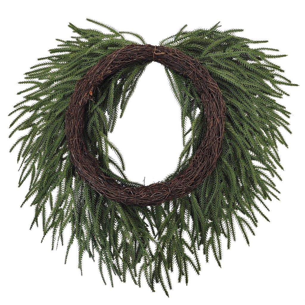 My Texas House Natural Feel Norfolk Artificial Christmas Wreath with Bow, Green, 22"