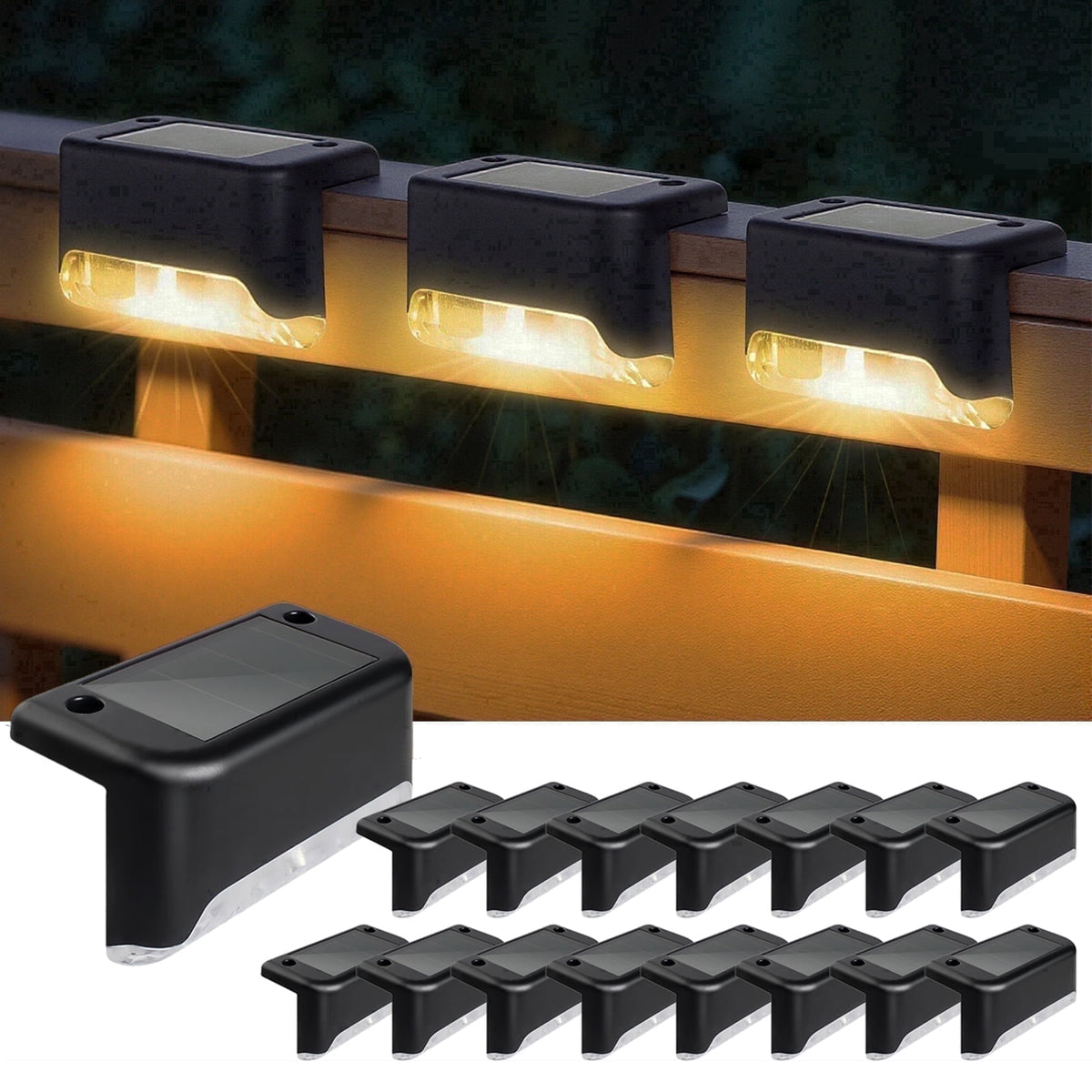 12 Pack Solar Deck Lights Outdoor, Solar Step Lights Waterproof LED Solar Lights for Outdoor Stairs Step Fence Yard Patio Pathway Christmas Decoration Lights(Black-Warm White)