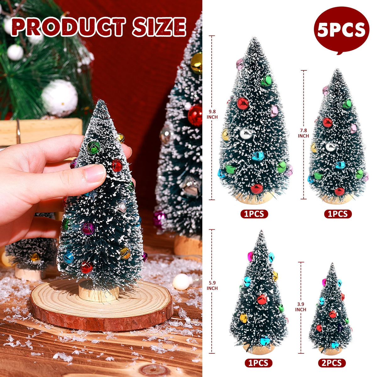 Ayieyill 9Pcs Mini Christmas Trees Christmas Decor Artificial Christmas Decorations with 4 Sizes, Christmas Tree Bottle Brush Trees Christmas Table Decorations (Pink+White)