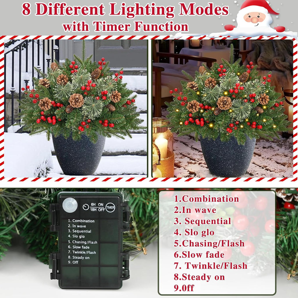 Ikfashoni 2 Pack Christmas Urn Filler, Pre-lit Outdoor Christmas Tree with Remote, Artificial Christmas Porch Pathway Decoration