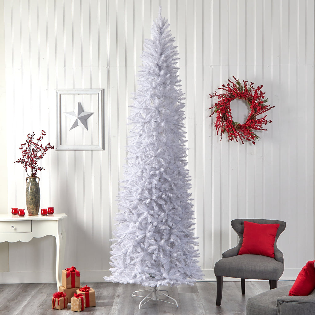 Nearly Natural 3' White Slim Artificial Christmas Tree Prelit 50 Warm White LED Lights