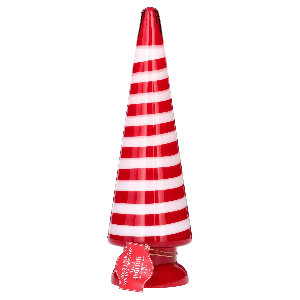 Large Striped Glass Tree Christmas Decoration, Red and White, 13", by Holiday Time