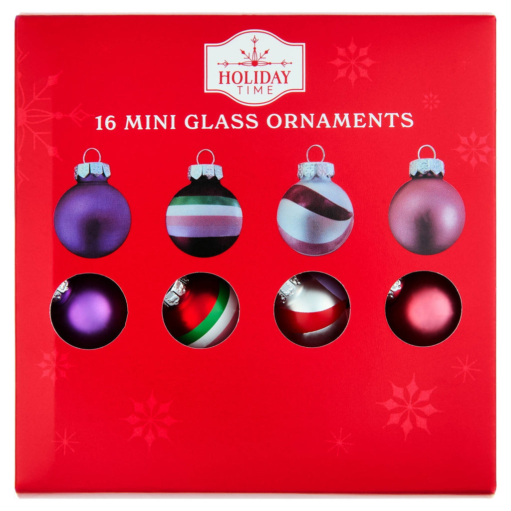 16-Count Multicolor Mini Glass Christmas Ornaments, 1", by Holiday Time