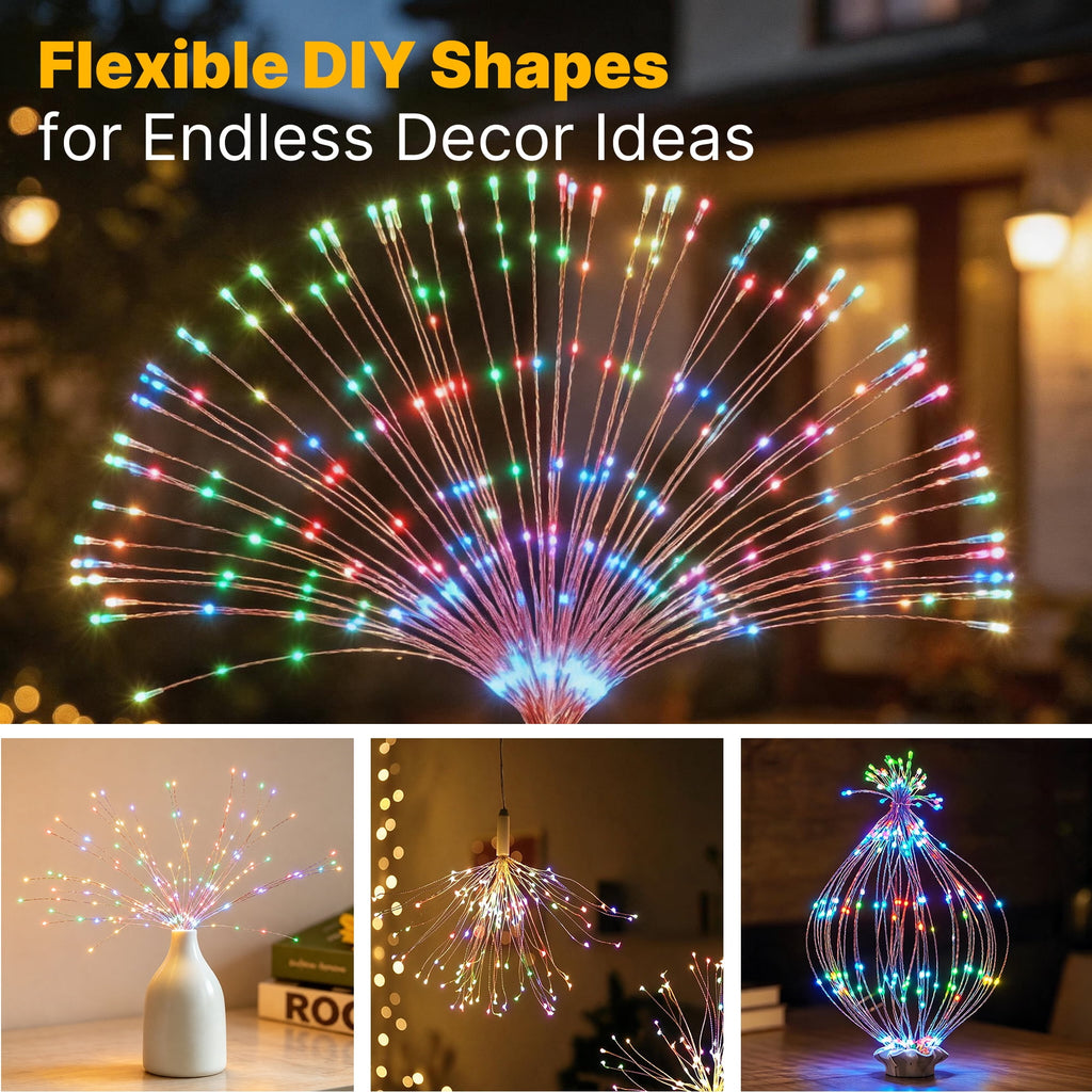5-Pack LED Firework Lights, 450 LED Starburst String Lights with 8 Modes, Plug In Waterproof Fairy Christmas Lights for Garden Patio Indoor Outdoor Decor, Cool White