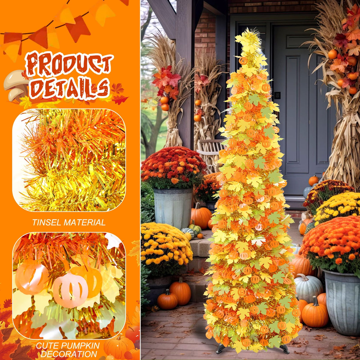 Ayieyill 5ft Halloween Tree Prelit, Pencil Pop up Tree with Light Halloween Decoration | Indoor | Black