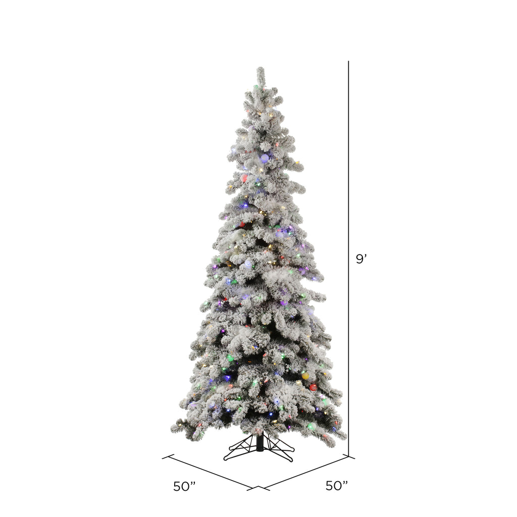Vickerman 9' Medium Flocked Kodiak Spruce Artificial Christmas Tree, Multi-Colored LED Lights