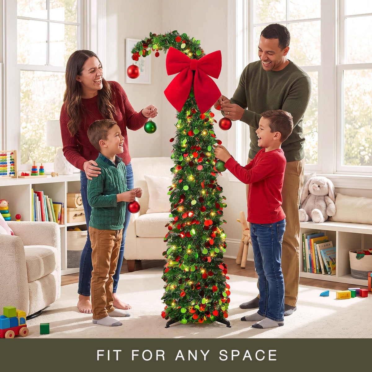 Ayieyill Christmas Tree 5FT Pencil Christmas Tree, Collapsible Pop up Tinsel Tree for Christmas Decorations Indoor, Pink