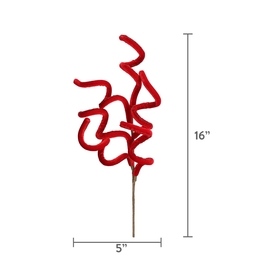 Red Velvet Curly Decorative Christmas Pick, 16", by Holiday Time