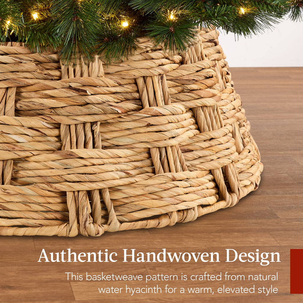 Best Choice Products 42in Basket Woven Hyacinth Christmas Tree Collar, Tree Skirt Accessory w/ Cord Cut-Out - Chestnut