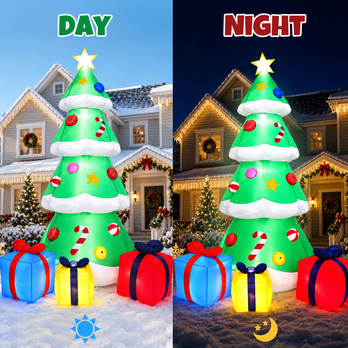 Goosiay 10FT Christmas Inflatables Tree with Built-In LED Lights and Gift Boxes, Giant Xmas Blow Up Tree Yard Decoration for Outdoor Yard Garden Lawn Decor,Green