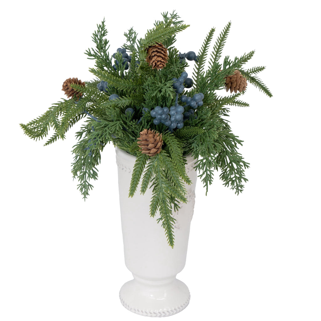 My Texas House Evergreen, Pinecone, and Berry Christmas Arrangement in Pot, Multicolor, 16"