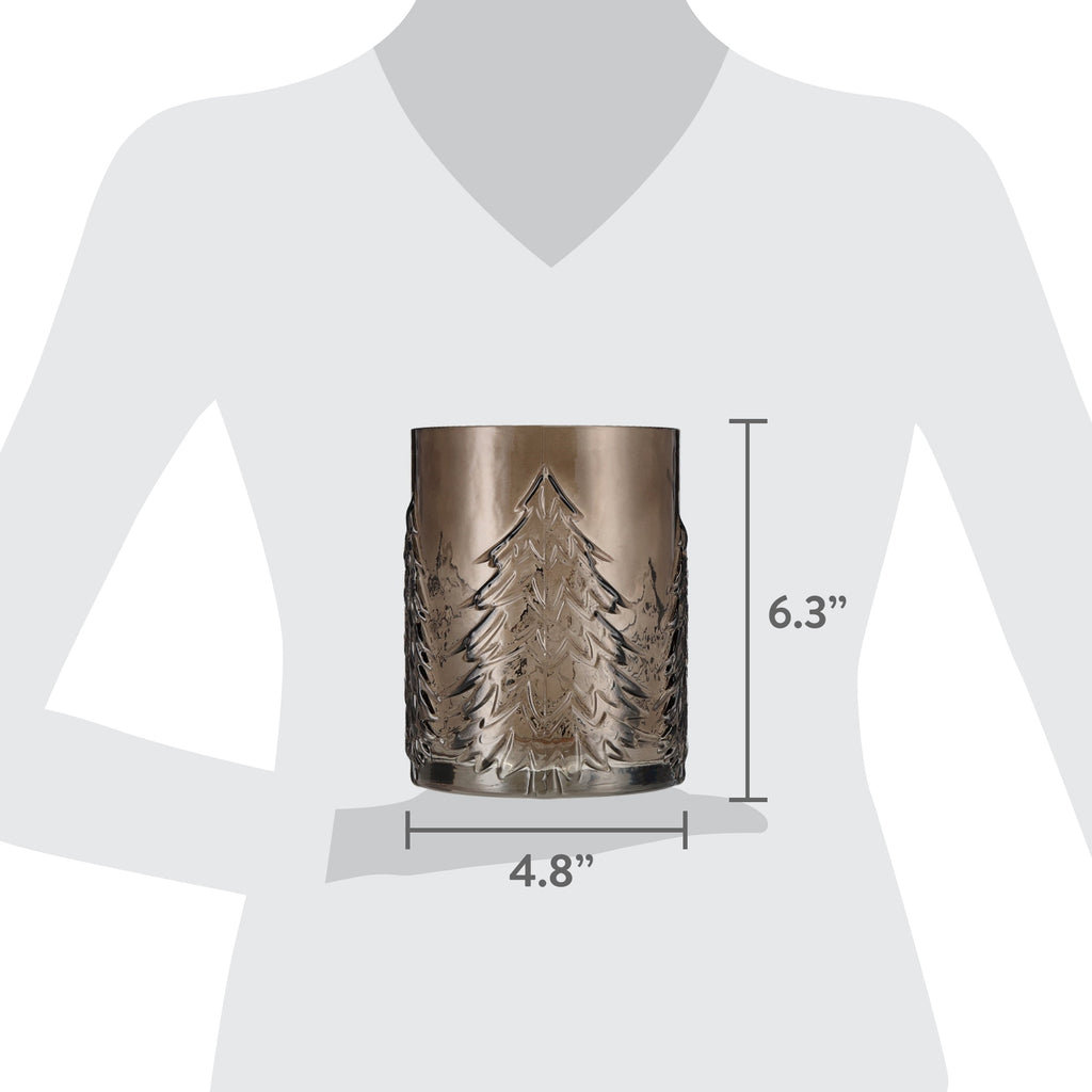 Medium Brown Glass Tree Pattern Christmas Pillar Candle Holder, 6.3", by Holiday Time